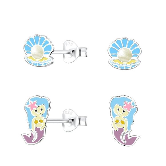 Silver Ocean Stud Earrings Set - Picture 1 of 1